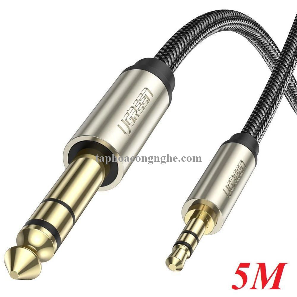 Ugreen 10630 5M màu xám đen cáp 3.5mm TRS ra 6.35mm TS Stereo Pro Audio mạ vàng 24K AV127 30010630